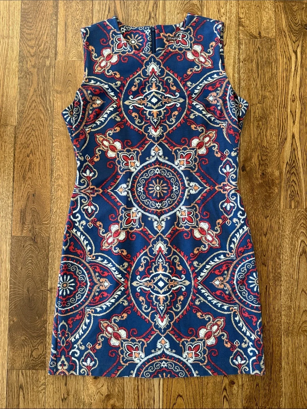 J. McLaughlin Devon Sheath Dress Navy Red Baroque Floral Print Sleeveless Size M